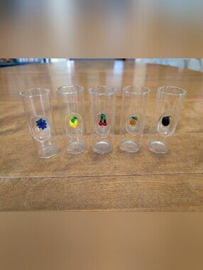 Vintage Murano Glass Set of 5‎ Shot Glasses with Fruit Designs MCM Barware